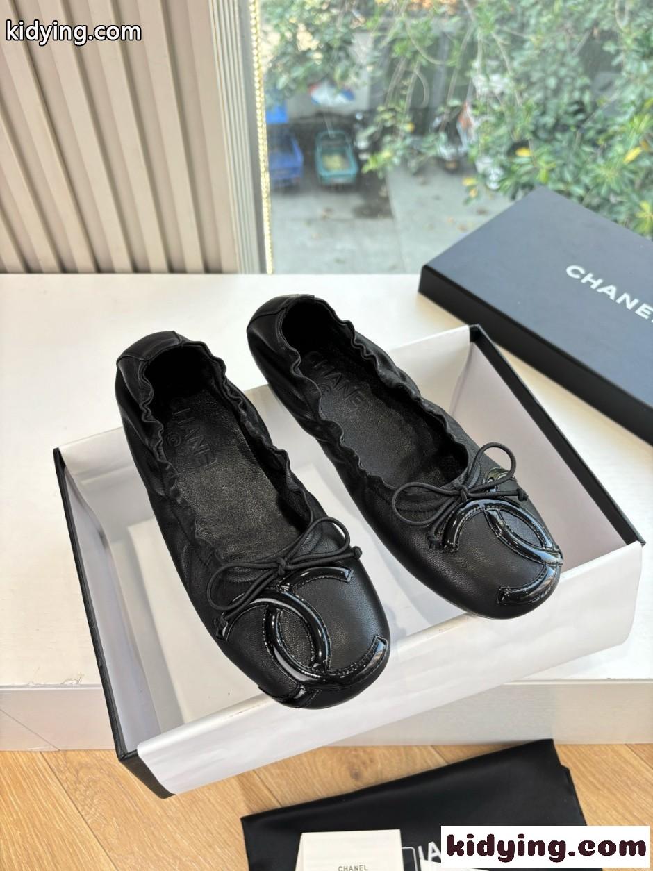 可愛い リボン バレエシューズ シャネル パンプス コピー レディースシューズ ブラック-0