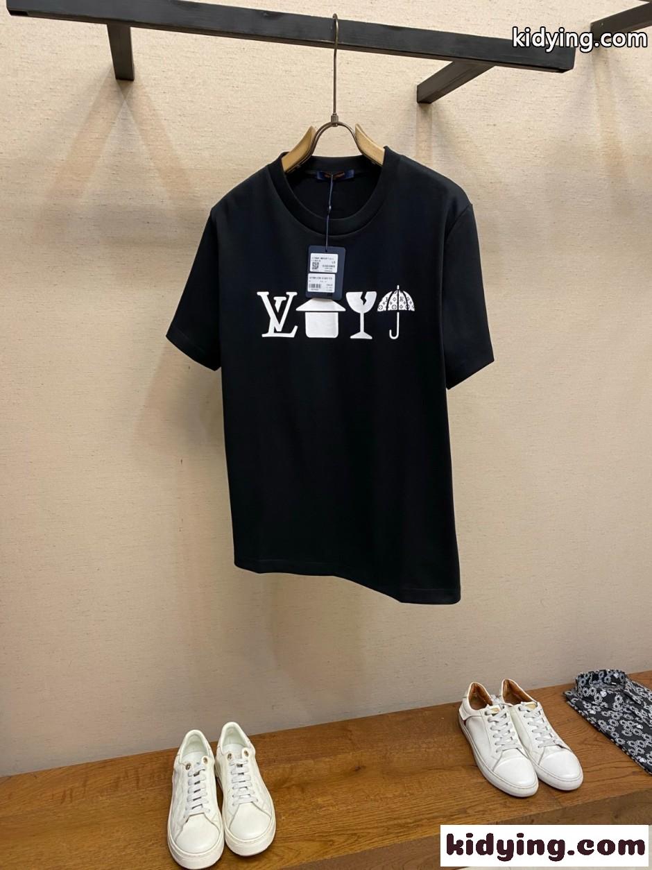 プリントシグネチャーTシャツ ルイ・ヴィトン Tシャツ コピー ブラック-2