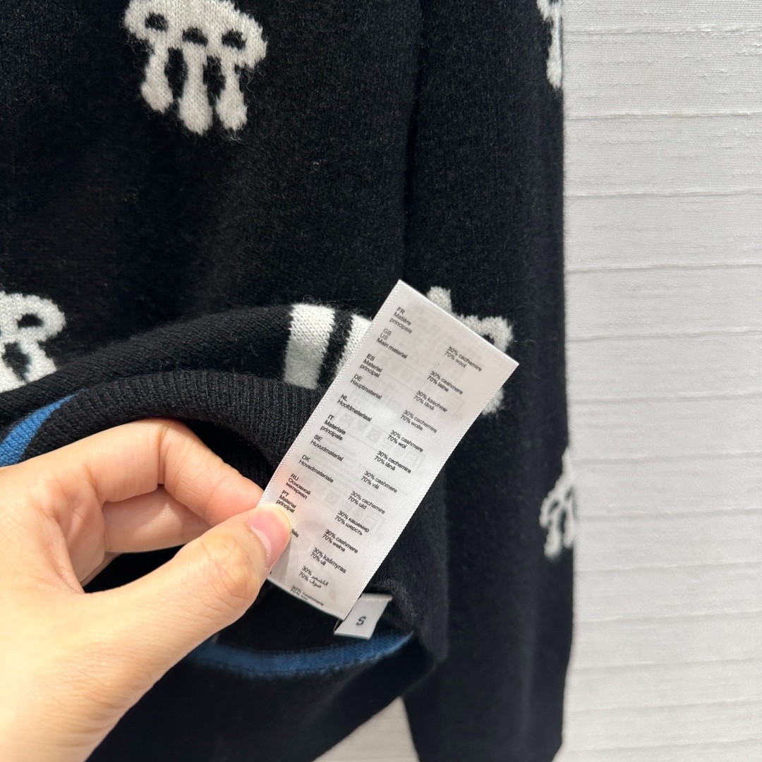 馬銜 刺繍入り ウール＆カシミヤ ニット エルメス セーター コピー ブラック-3