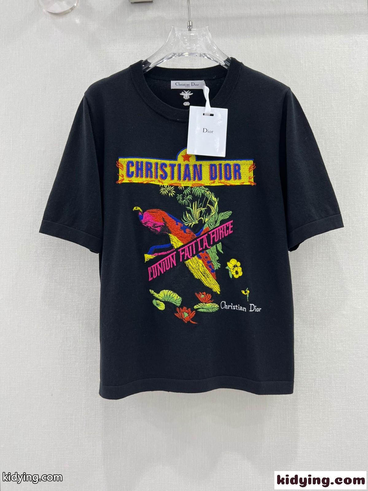 クリスチャン・ディオール Tシャツ コピー Indian Animal Peacock テンセル ジャージー 半袖Tシャツ-0