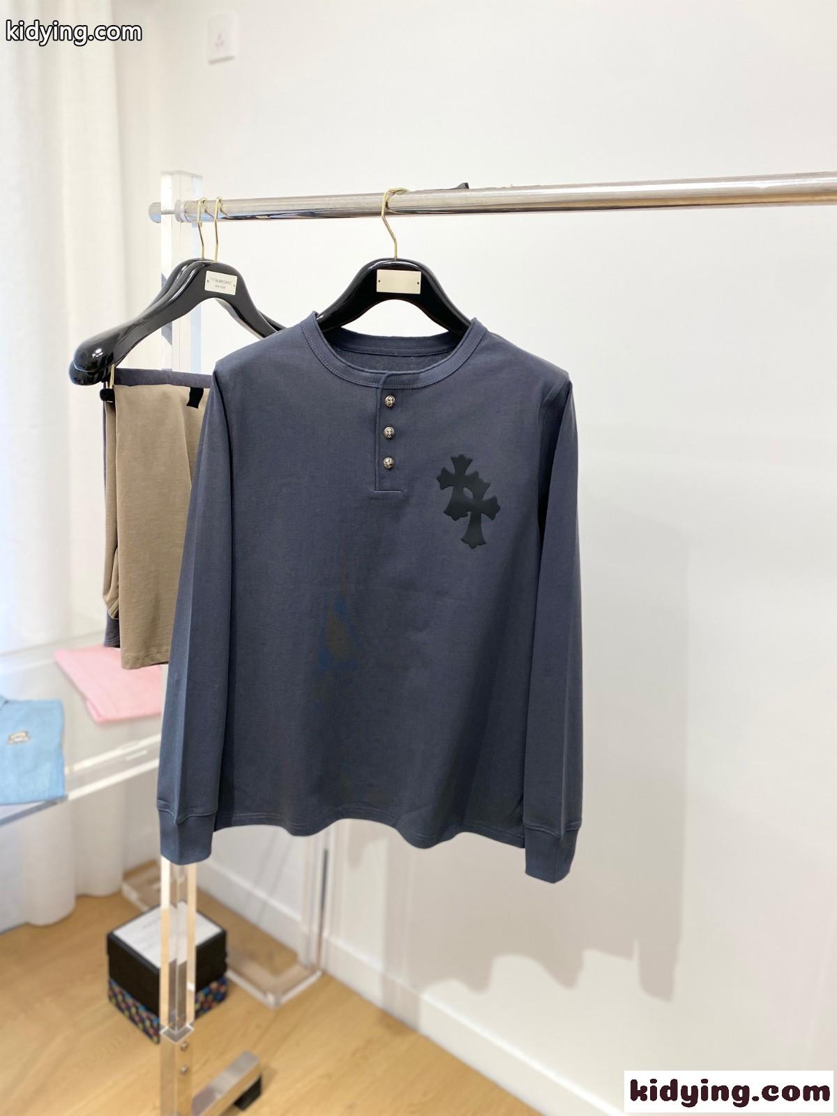 クロムハーツ Tシャツ 偽物 カジュアル クロスパッチ 長袖Tシャツ グレー-0