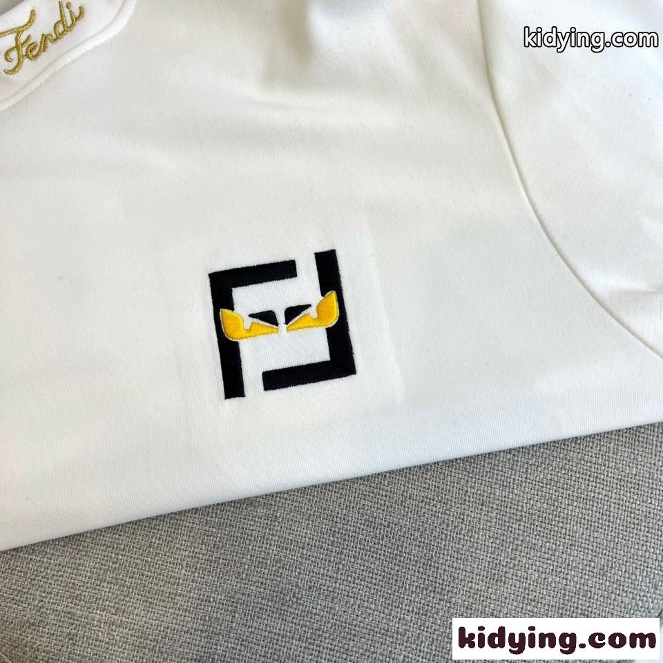 シンプル ロゴ刺繍 コットン 長袖Tシャツ フェンディ Tシャツ 偽物 トップス ホワイト-2