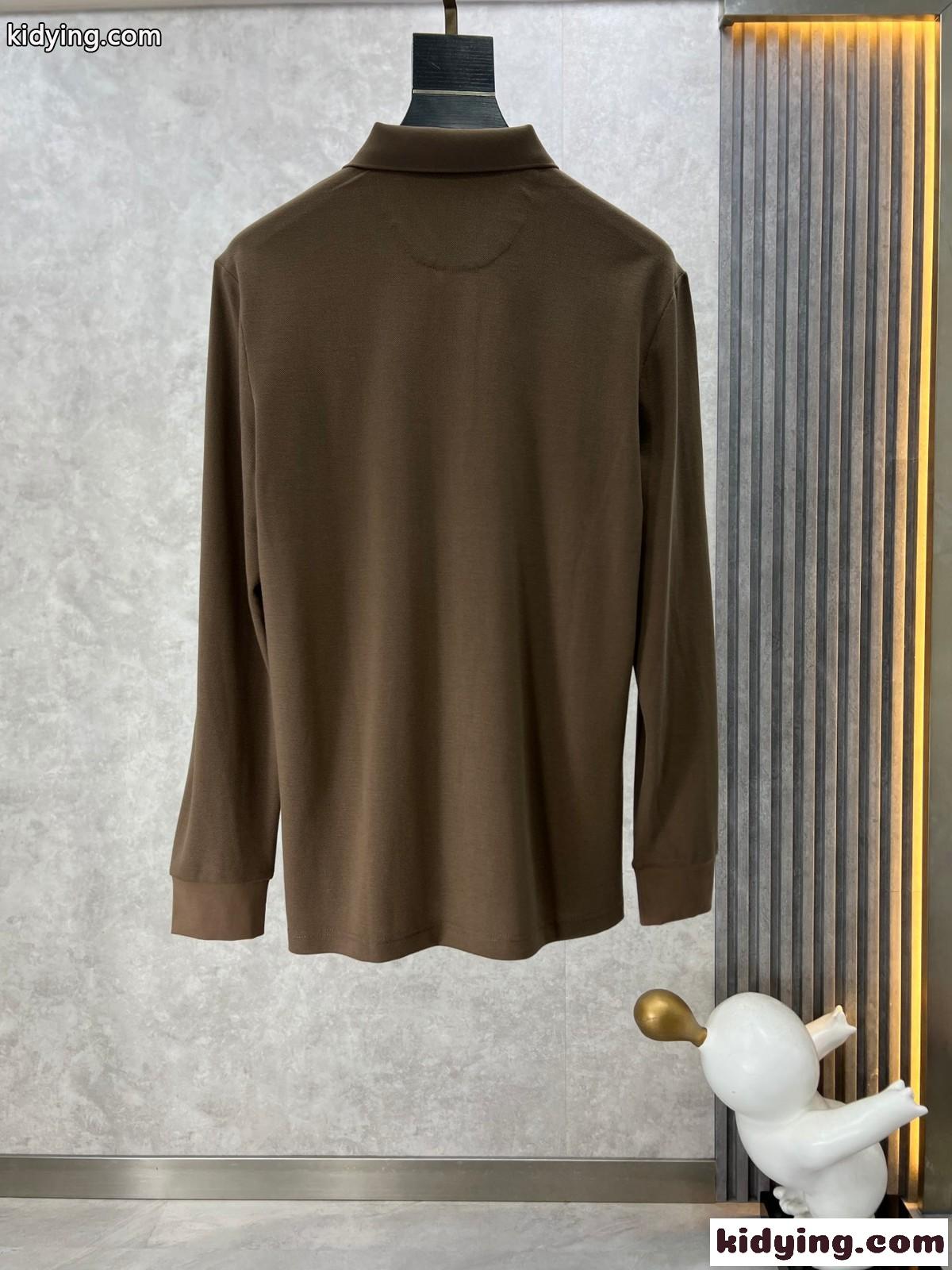 洗練された 快適 ロゴ 長袖 ポロシャツ アルマーニ Tシャツ コピー カーキ-0