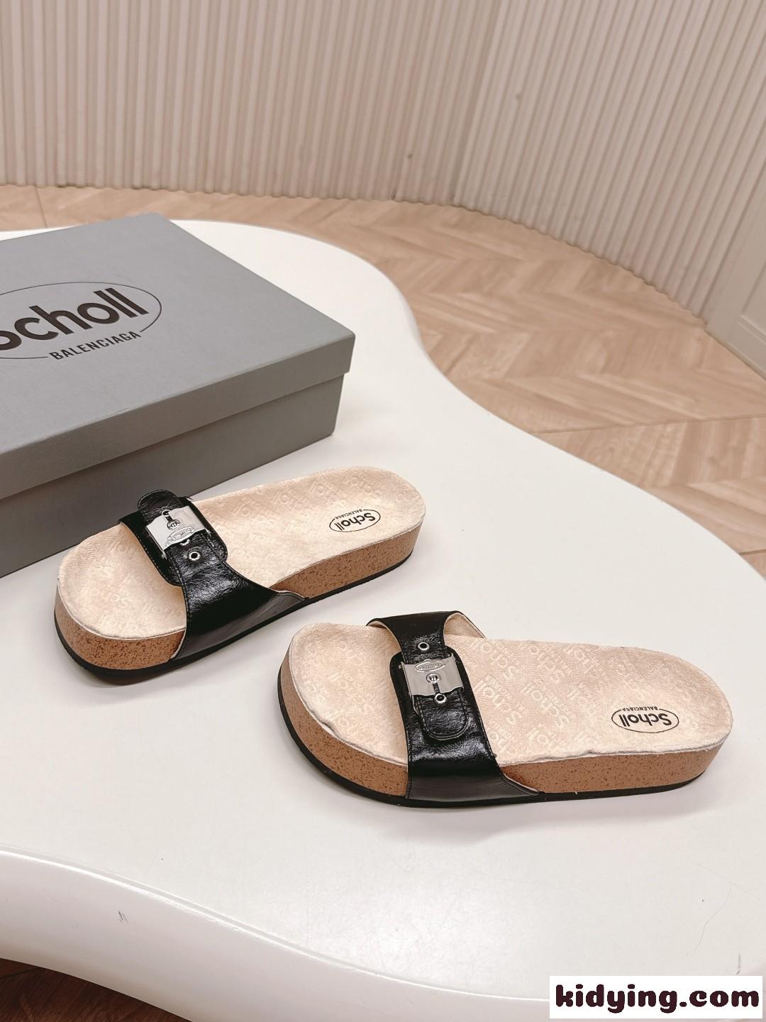 BALENCIAGA I Scholl フラット サンダル バレンシアガ サンダル コピー ブラック-1