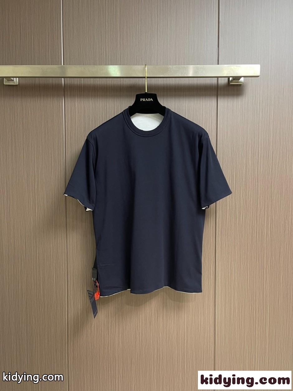 着回し 合わせやすい リバーシブル 半袖Tシャツ プラダ Tシャツ 偽物 ネイビー-3