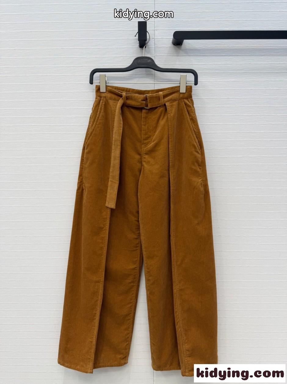 洗練された ベルテッド コーデュロイパンツ ロエベ パンツ コピー ブラウン-0