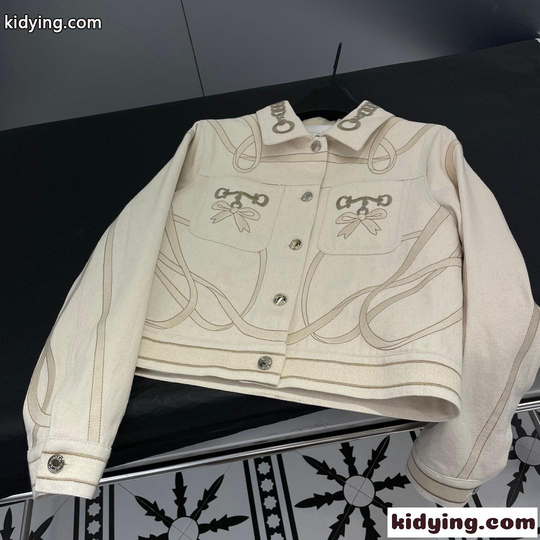 エレガント 刺繍入り デニムジャケット エルメス ジャケット コピー レディース アウター-1