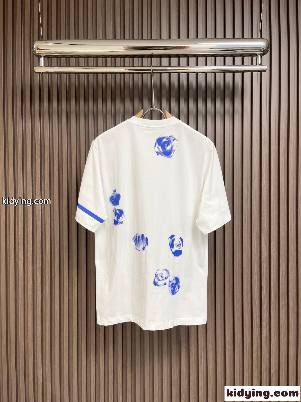 ローズ コットンTシャツ バーバリー 半袖Tシャツ コピー ホワイト-1