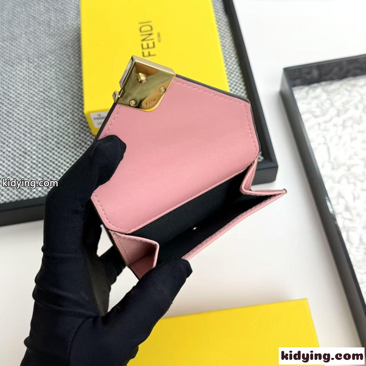 人気 コンパクト 三つ折り財布 フェンディ 財布 スーパーコピー ウォレット ピンク-4