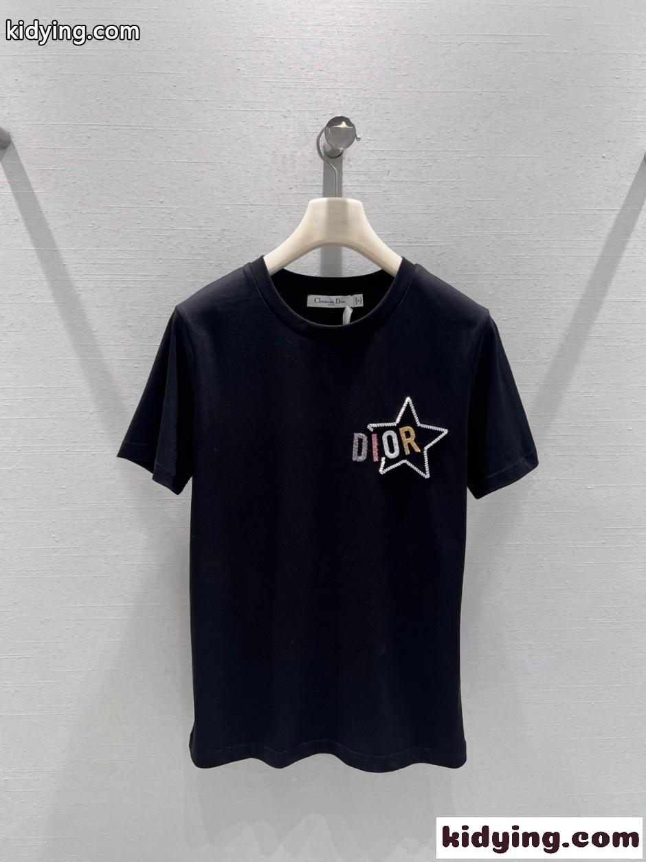 シンプル 洗練された コットン 半袖Tシャツ クリスチャン・ディオール Tシャツ コピー ブラック-0