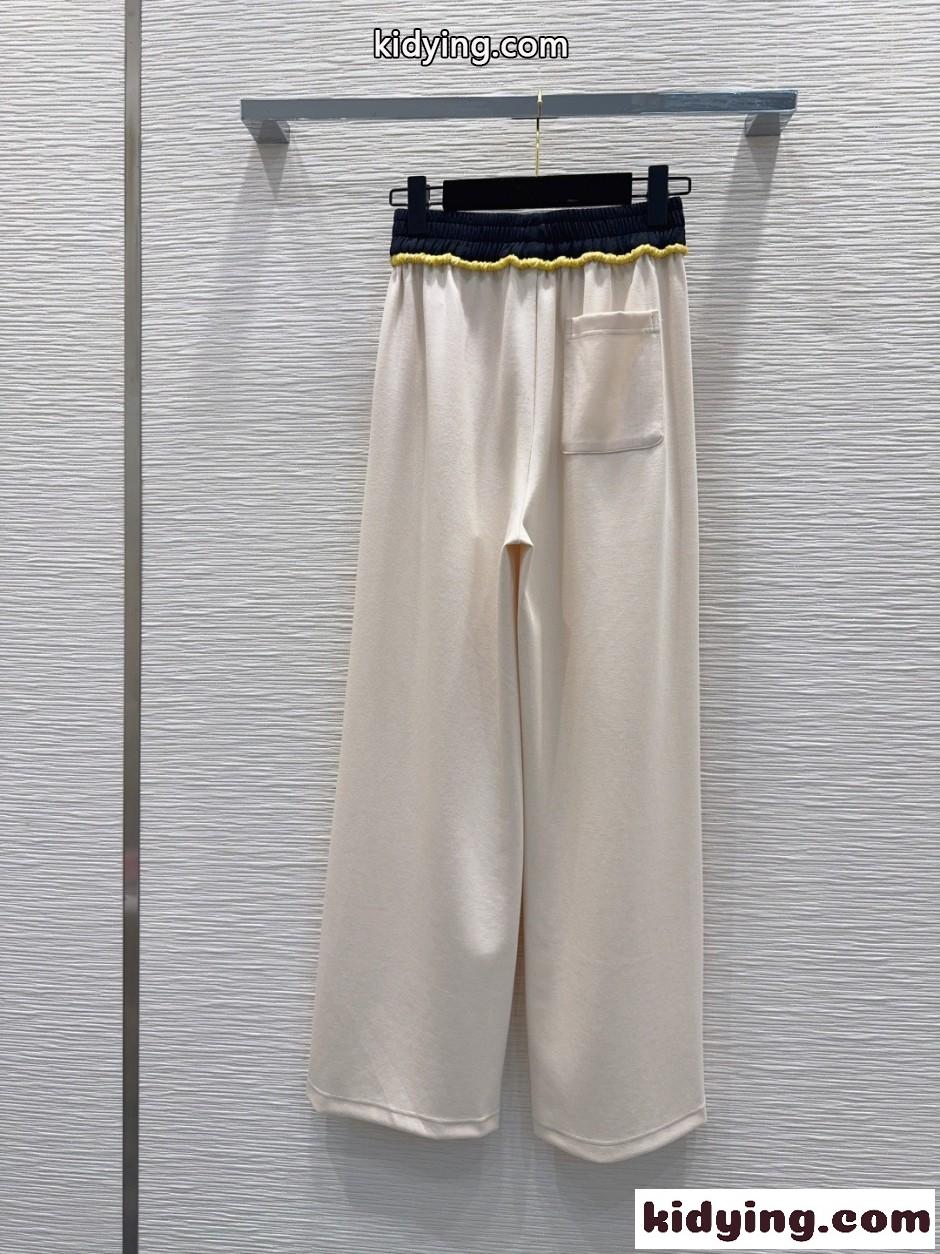 バイカラー ワイドレッグ スウェットパンツ シャネル パンツ コピー アイボリー-4