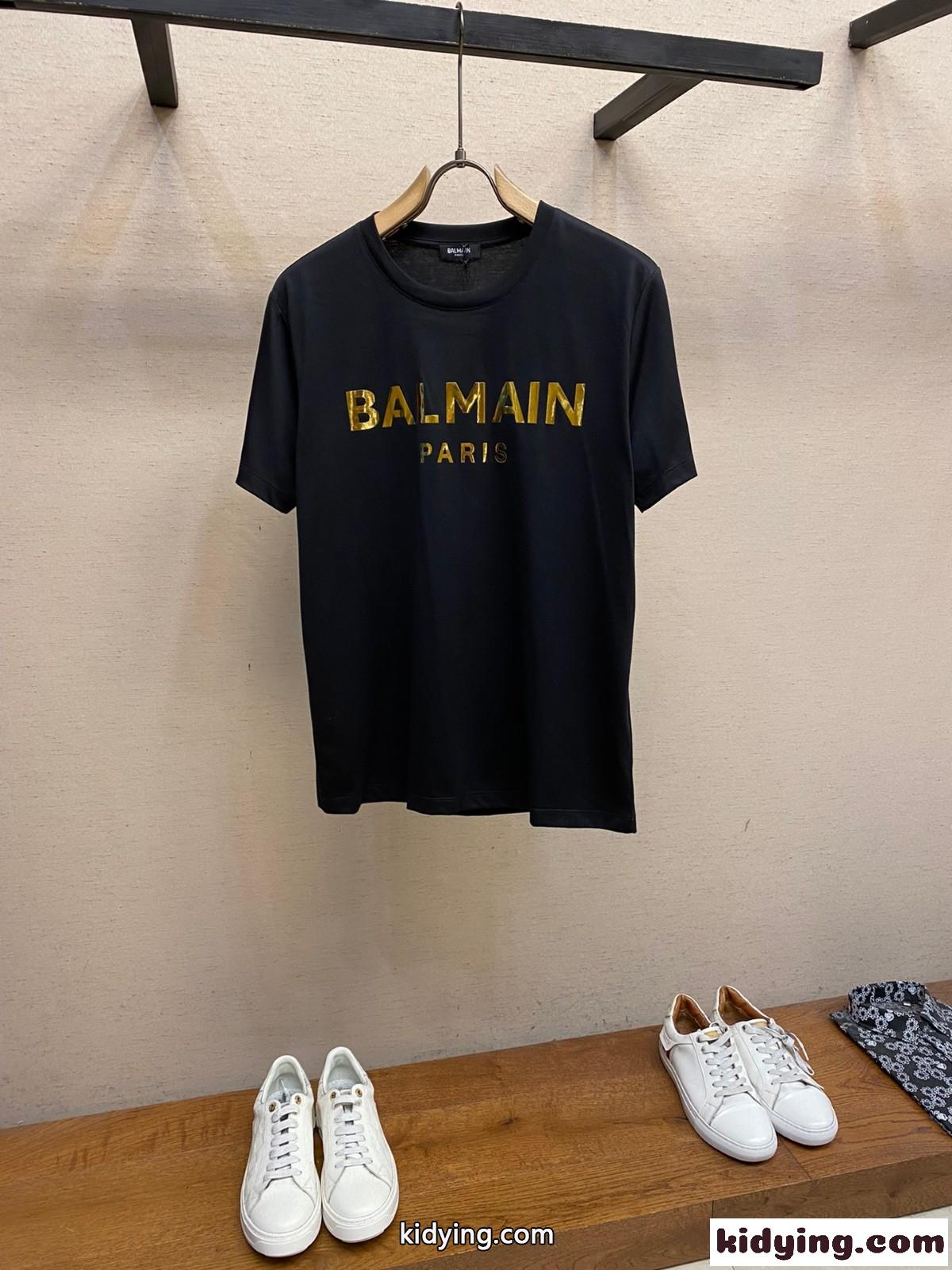 シンプル バルマン Tシャツ コピー ロゴ入り クルーネック 半袖Tシャツ ブラック-2