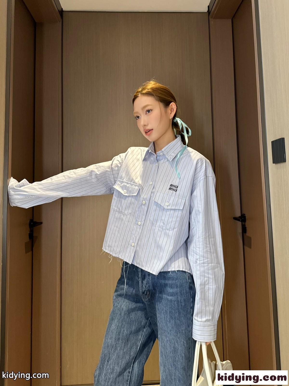 洗練された ストライプコットン シャツ ミュウミュウ シャツ コピー レディース-4