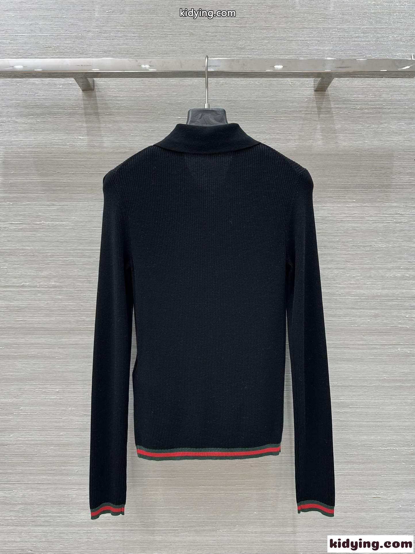 ウェブ ストライプ カシミア＆シルク ポロトップ グッチ ニット コピー ブラック-4