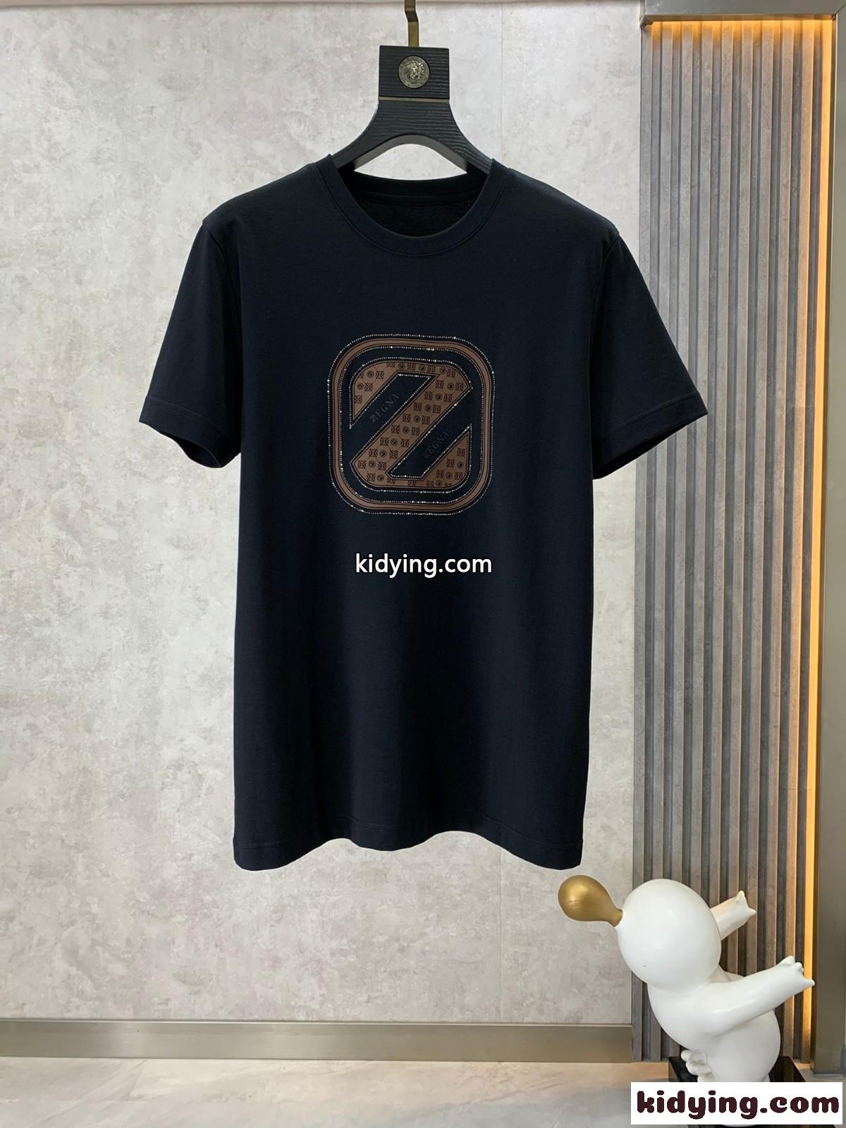 ベーシック おしゃれ クルーネック エルメネジルド・ゼニア Tシャツ コピー 半袖Tシャツ ブラック-1