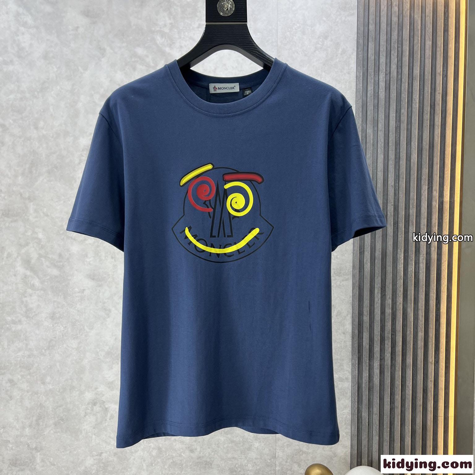 可愛い おしゃれ プリント クルーネック 半袖 モンクレール Tシャツ コピー ブルー-1