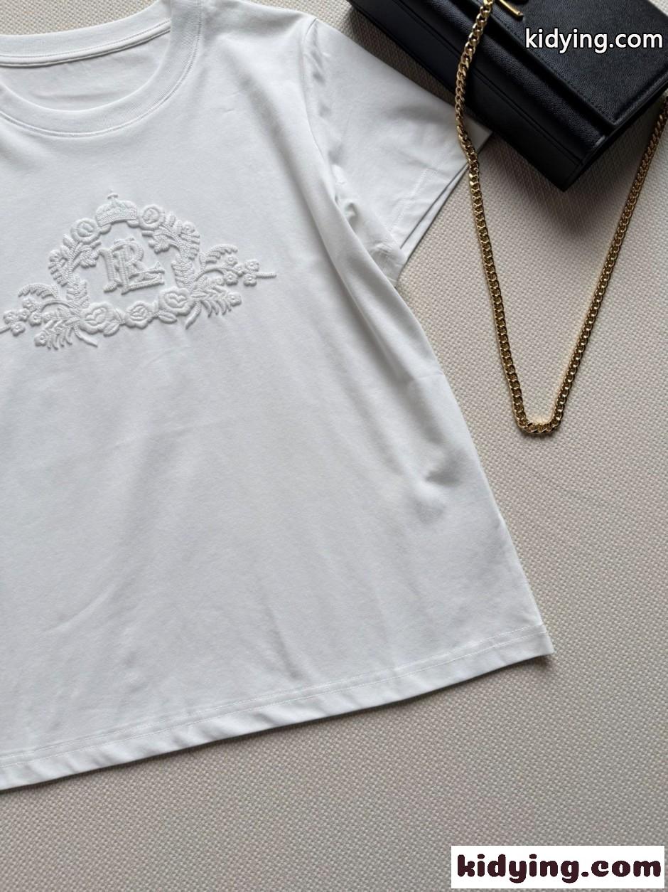 シンプル 上品 エンブロイダリー 半袖Tシャツ ラルフローレン Tシャツ 偽物 ホワイト-4