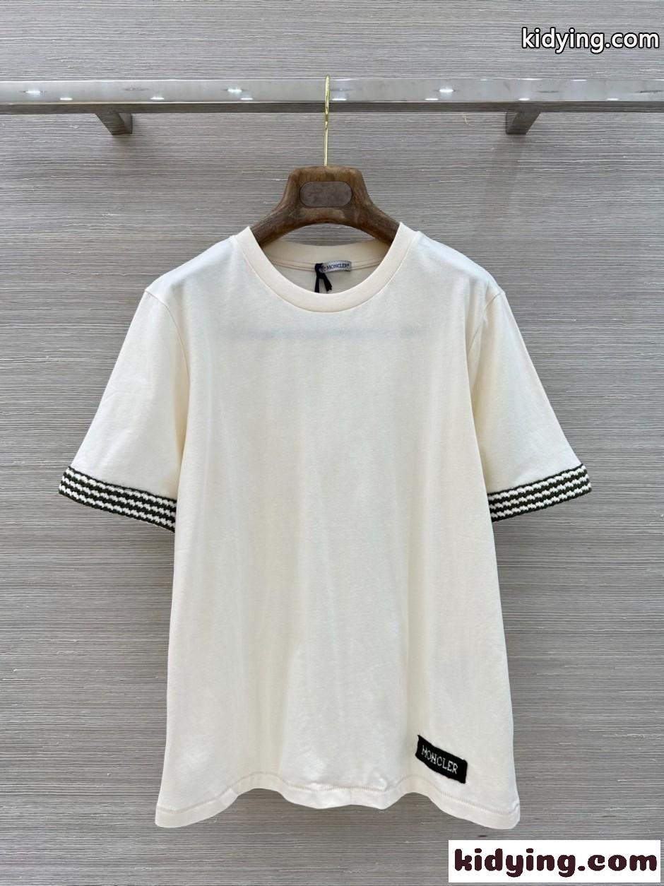 お洒落 カジュアル コットン 半袖Tシャツ モンクレール Tシャツ コピー ホワイト-0