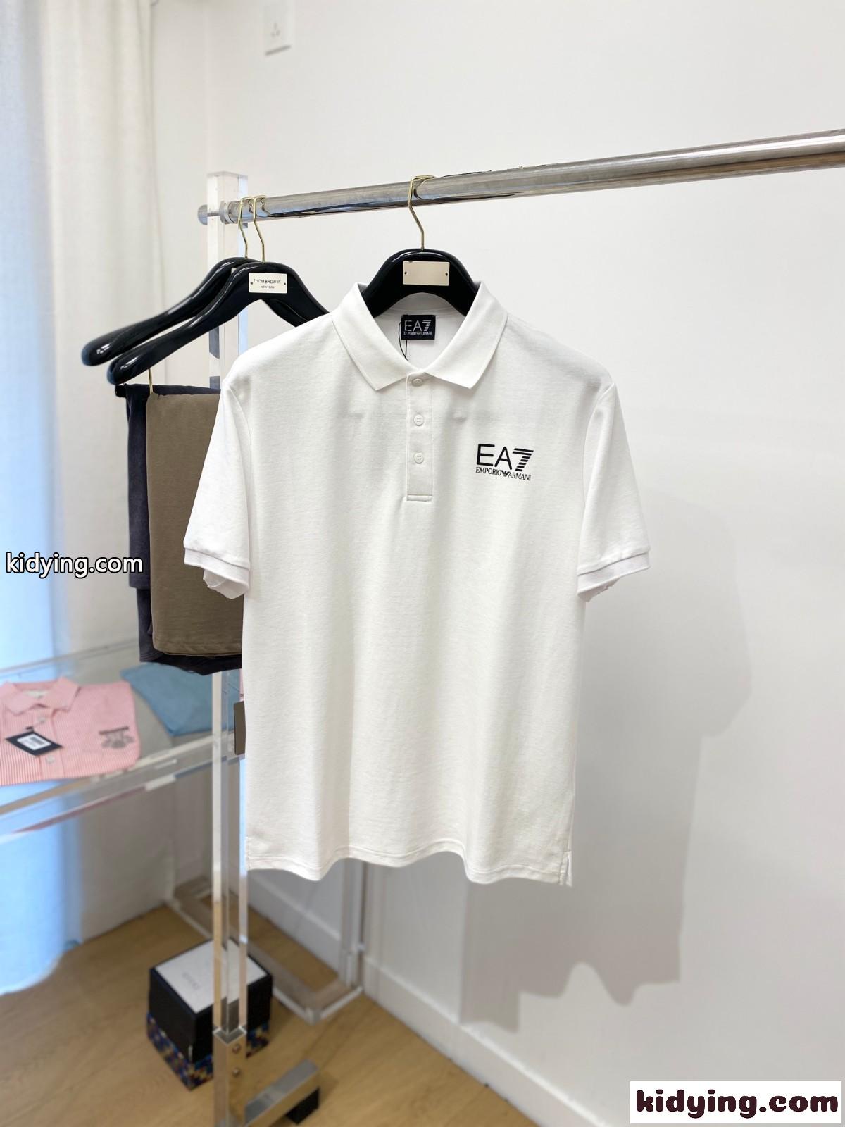シンプル カジュアル ロゴ アルマーニ 半袖Tシャツ コピー コットン ポロシャツ ホワイト-0