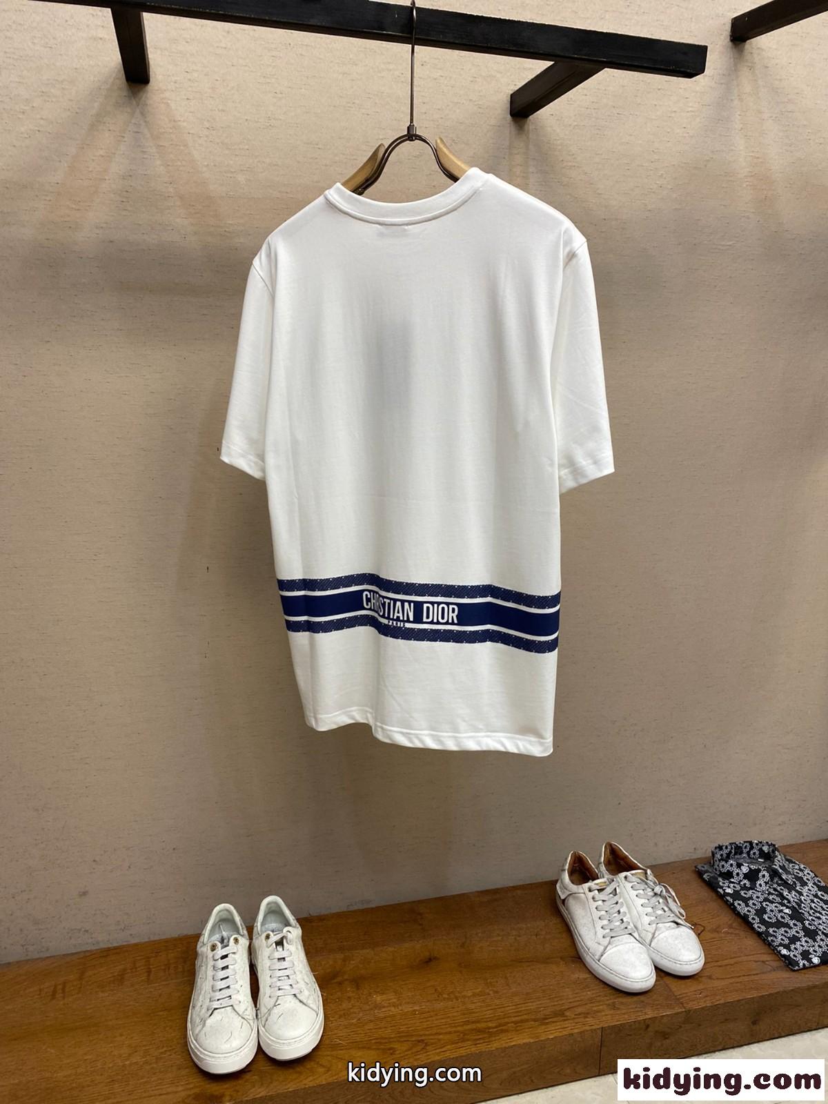 おしゃれ コットンジャージー 半袖Tシャツ クリスチャン・ディオール Tシャツ コピー ホワイト-0