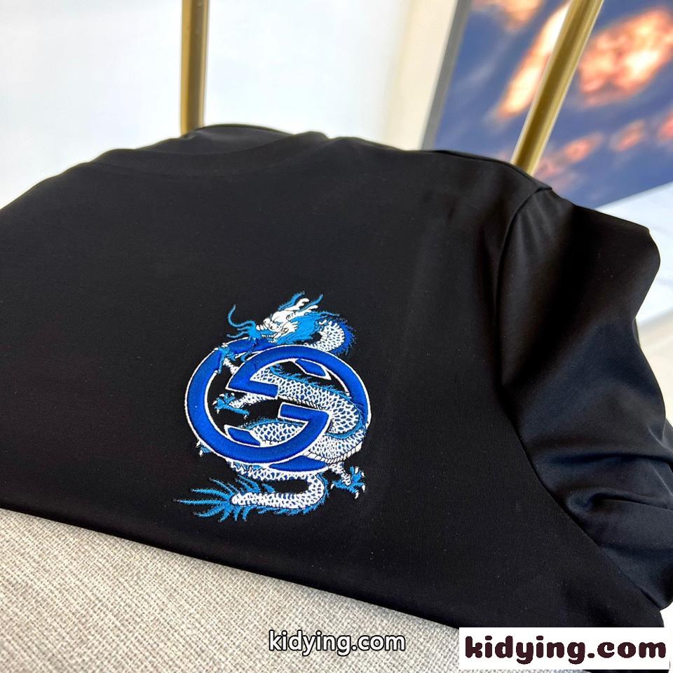 快適 シルケットコットン 刺繍入り グッチ Tシャツ コピー 半袖Tシャツ ブラック-1