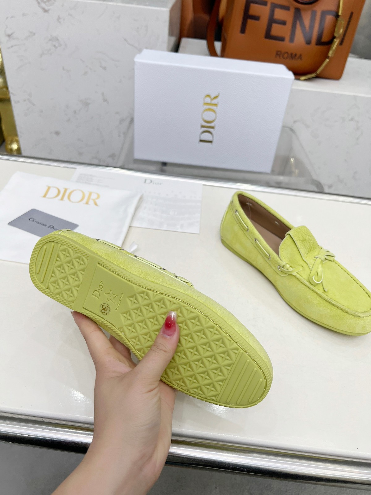 カジュアル エレガント Miss Dior Street ローファー スーパーコピー スエード グリーン-2
