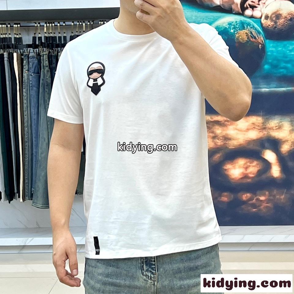 レザーパッチ付き クルーネック フェンディ 半袖Tシャツ コピー ホワイト-1