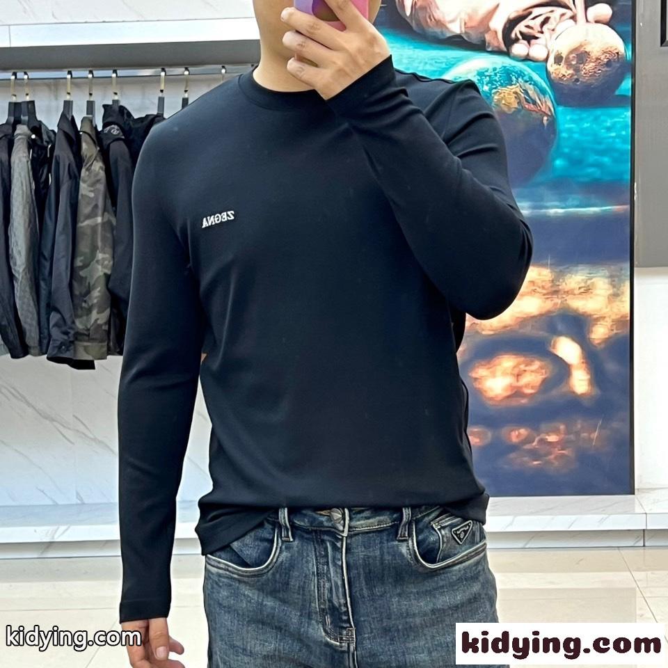 洗練された シンプル 長袖Tシャツ エルメネジルド・ゼニア Tシャツ 偽物 コットン ブラック-2