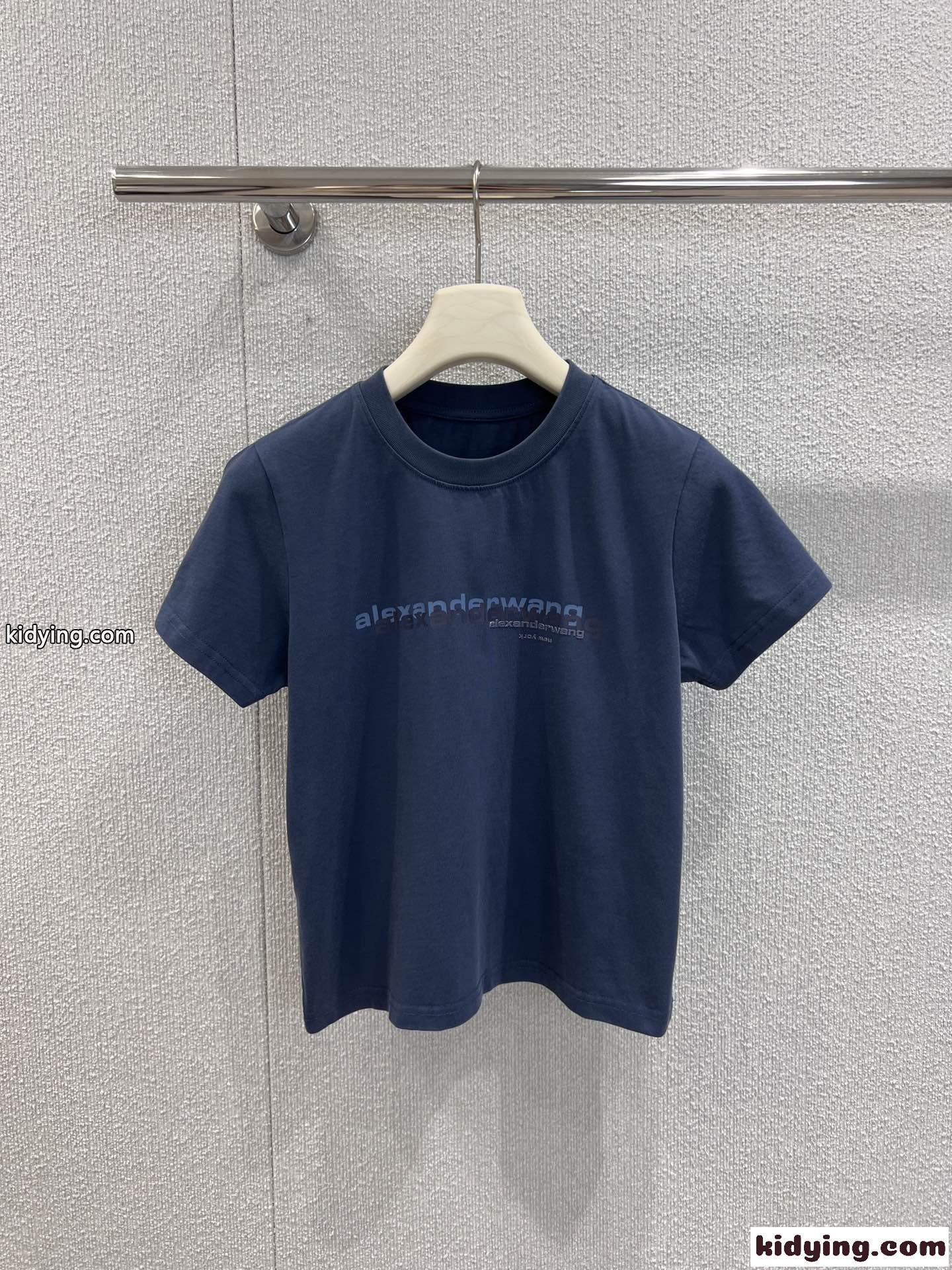 コンパクト ロゴ入り 半袖Tシャツ アレキサンダーワング Tシャツ コピー ブルー-1