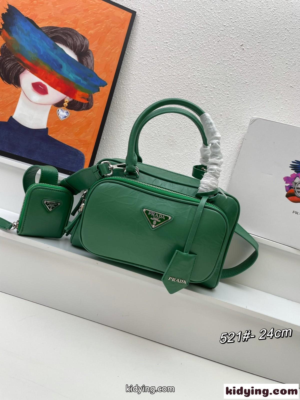 ナッパアンティーク ミニポケット トップハンドルバッグ プラダ バッグ コピー グリーン-0
