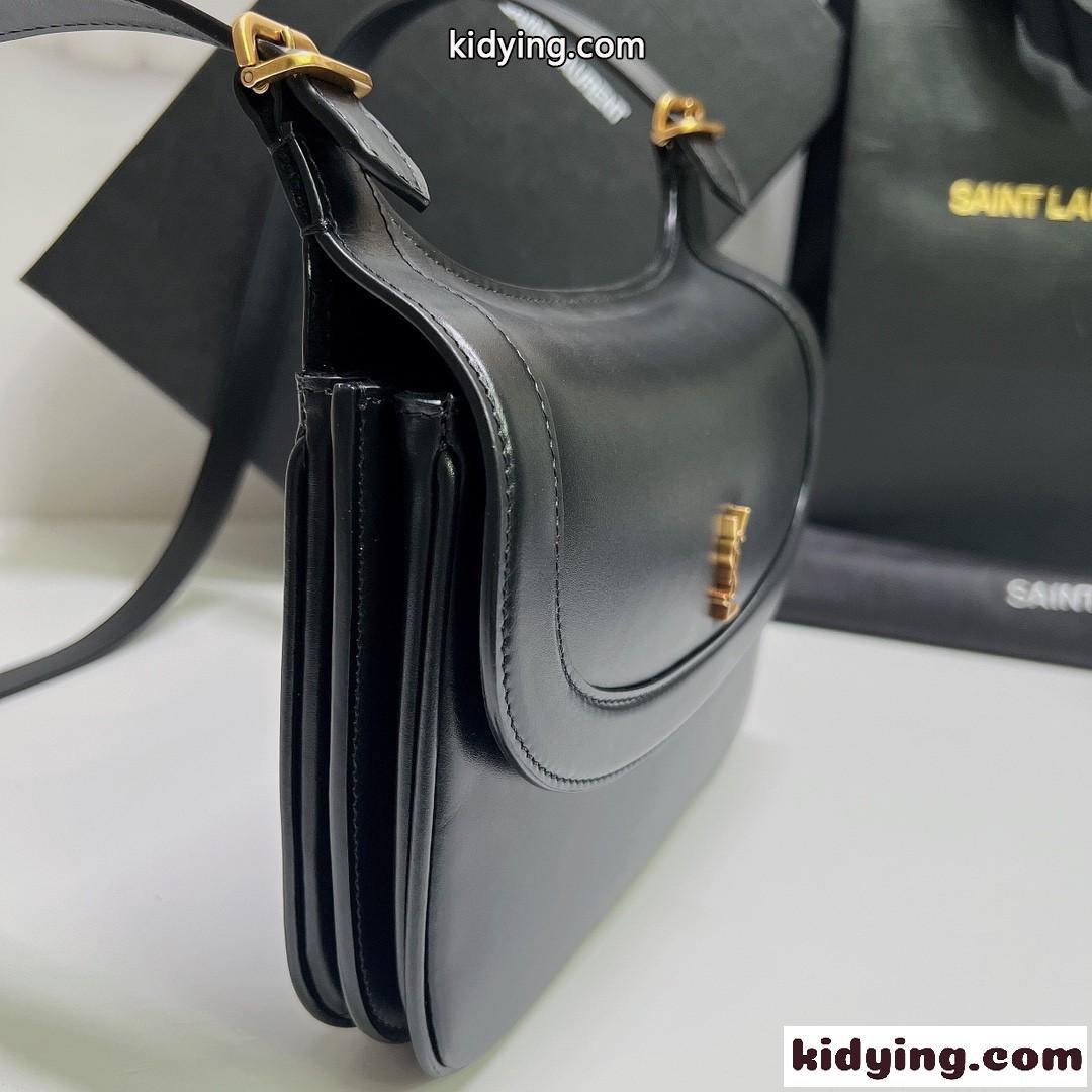 シンプル 高級感 スムース レザー ロゴ イヴ・サンローラン バッグ コピー レディース ショルダーバッグ ブラック-1