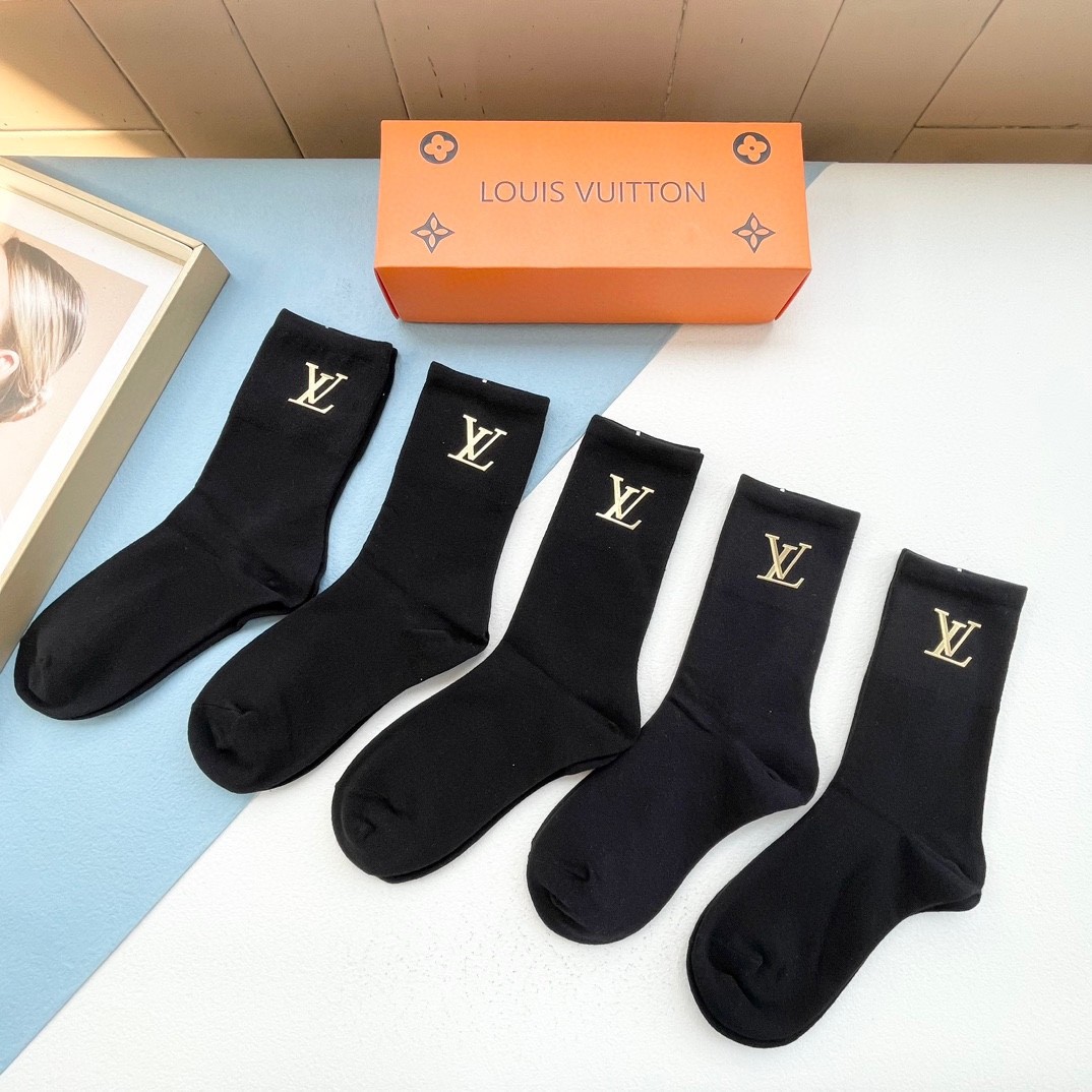 人気 合わせやすい ルイヴィトン ソックス コピー おしゃれ 5足セット 靴下-2