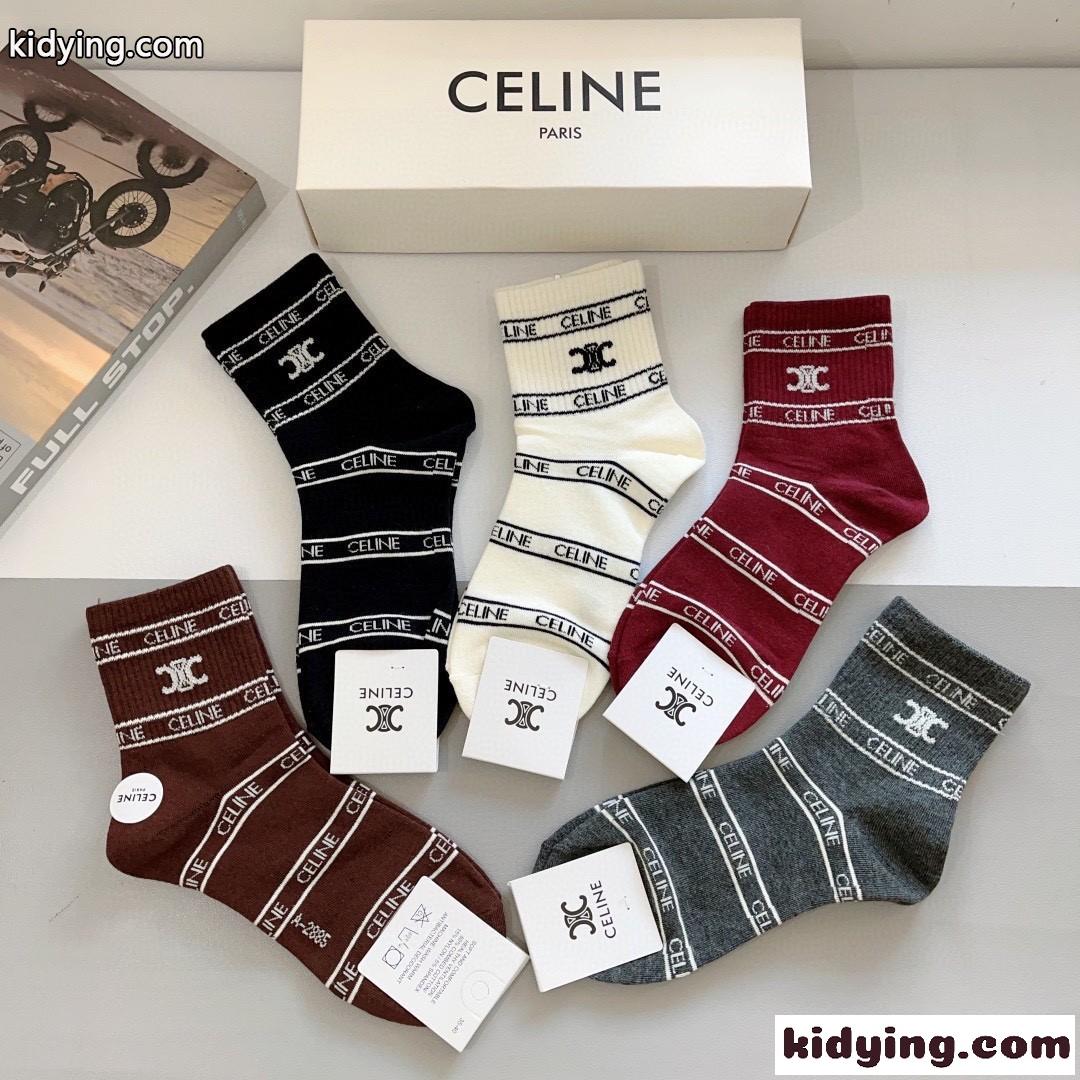 5足セット コットン カジュアル ソックス セリーヌ 靴下 偽物 合わせやすい-4