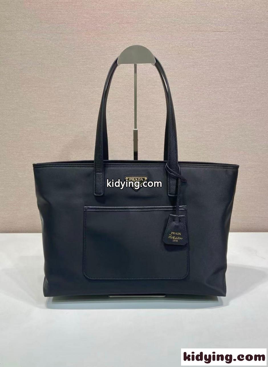 プラダ Re-Edition 1978 ミディアム Re-Nylon xサフィアーノレザー トートバッグ スーパーコピー ブラック-1
