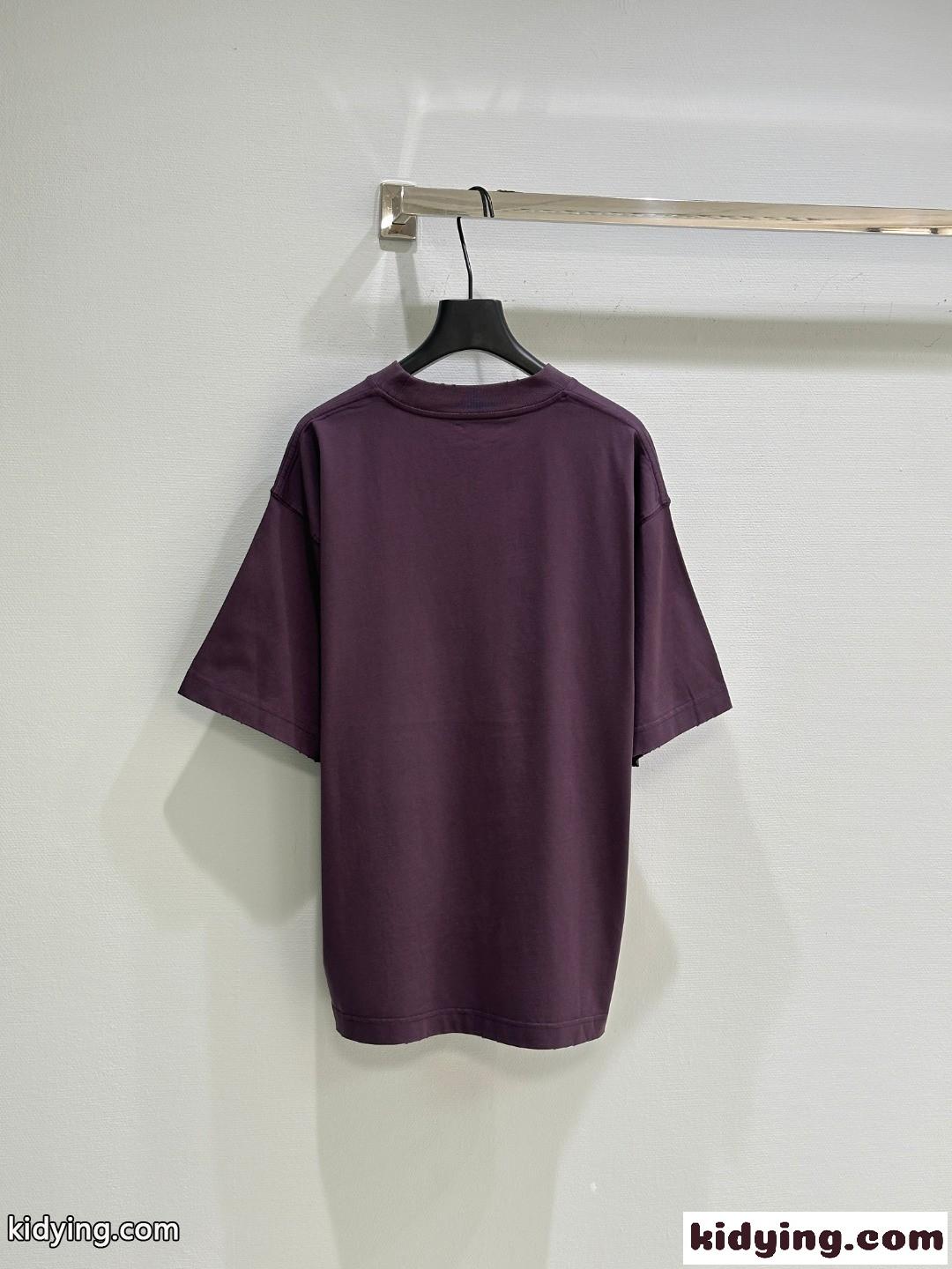カジュアル ロゴ 半袖Tシャツ バレンシアガ Tシャツ コピーユニセックス パープル-3