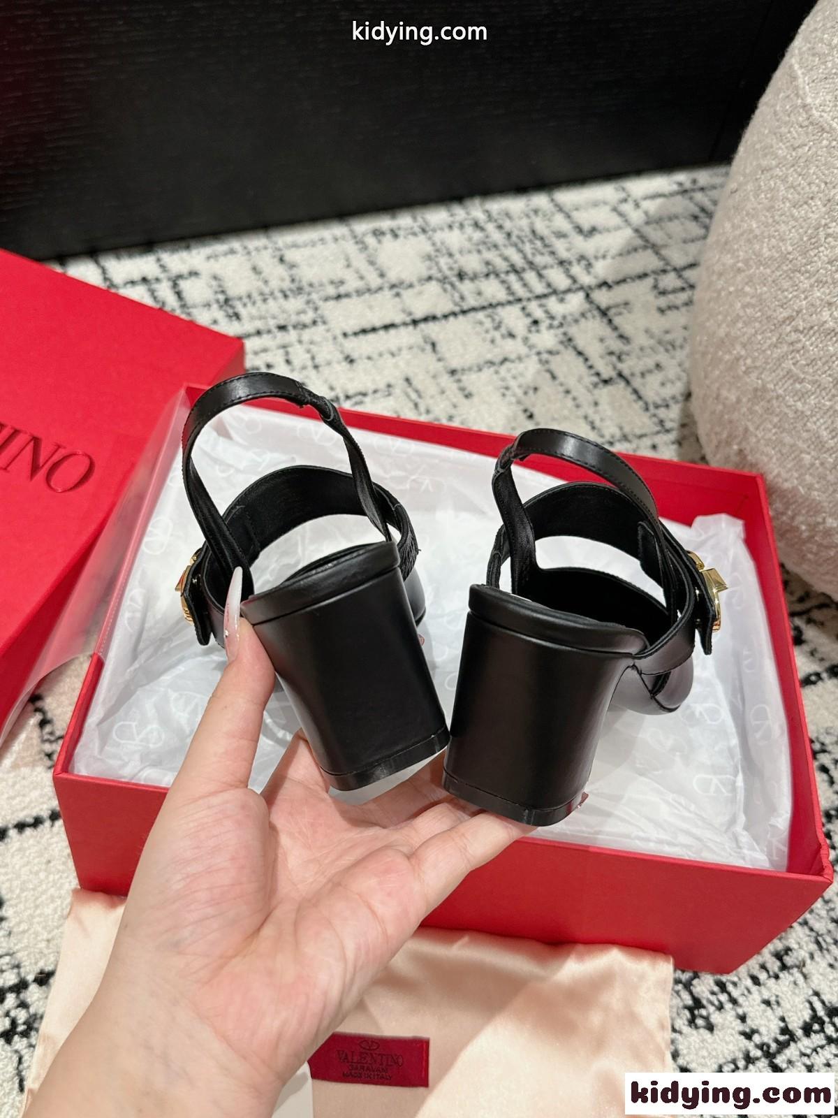 Vロゴ メリージェーン スリングバックパンプス ヴァレンティノ パンプス コピー ブラック-1
