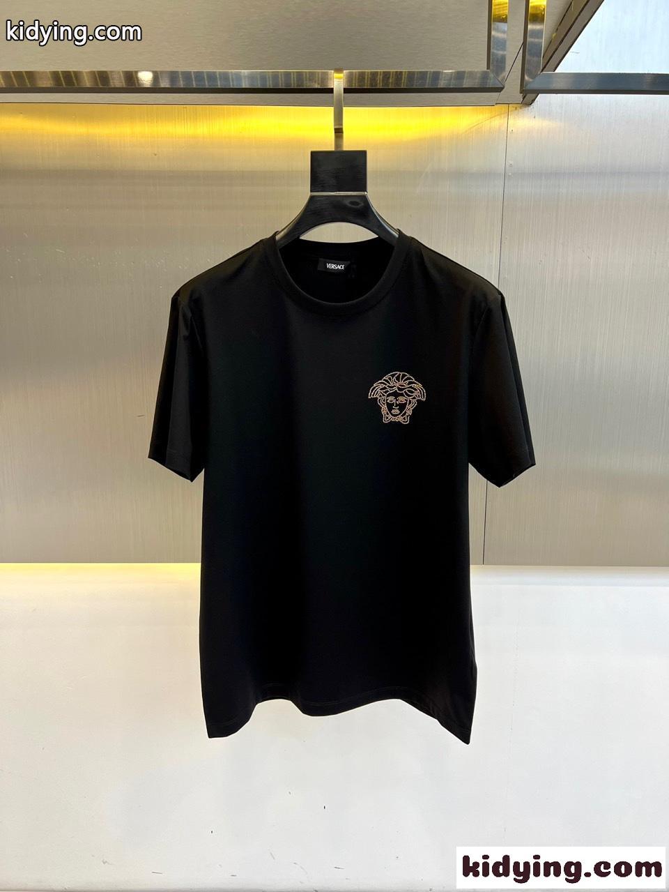 シンプル おしゃれ 半袖Tシャツ ヴェルサーチェ Tシャツ コピー クルーネック ブラック-0