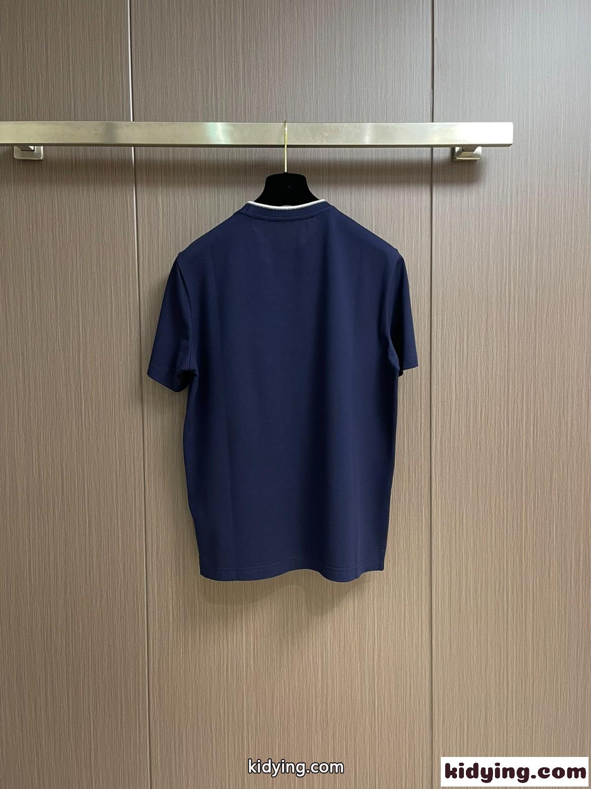 シンプル サドルステッチTシャツ エルメス Tシャツ コピー コットン ネイビー-1