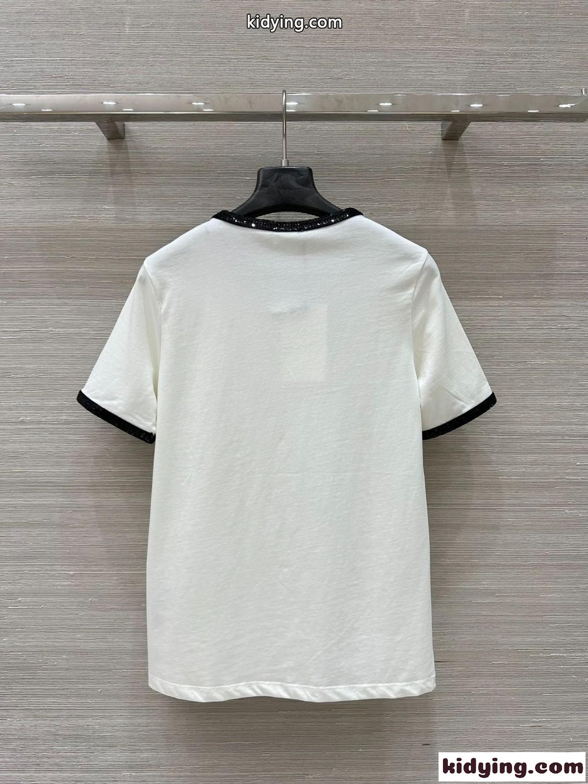 スパンコール付き クルーネック 半袖Tシャツ セリーヌ Tシャツ コピー 合わせやすい-4