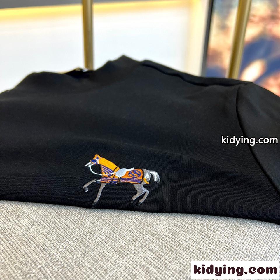 秋冬 合わせやすい ロゴ 刺繍 エルメス Tシャツ コピー 長袖Tシャツ ブラック-1