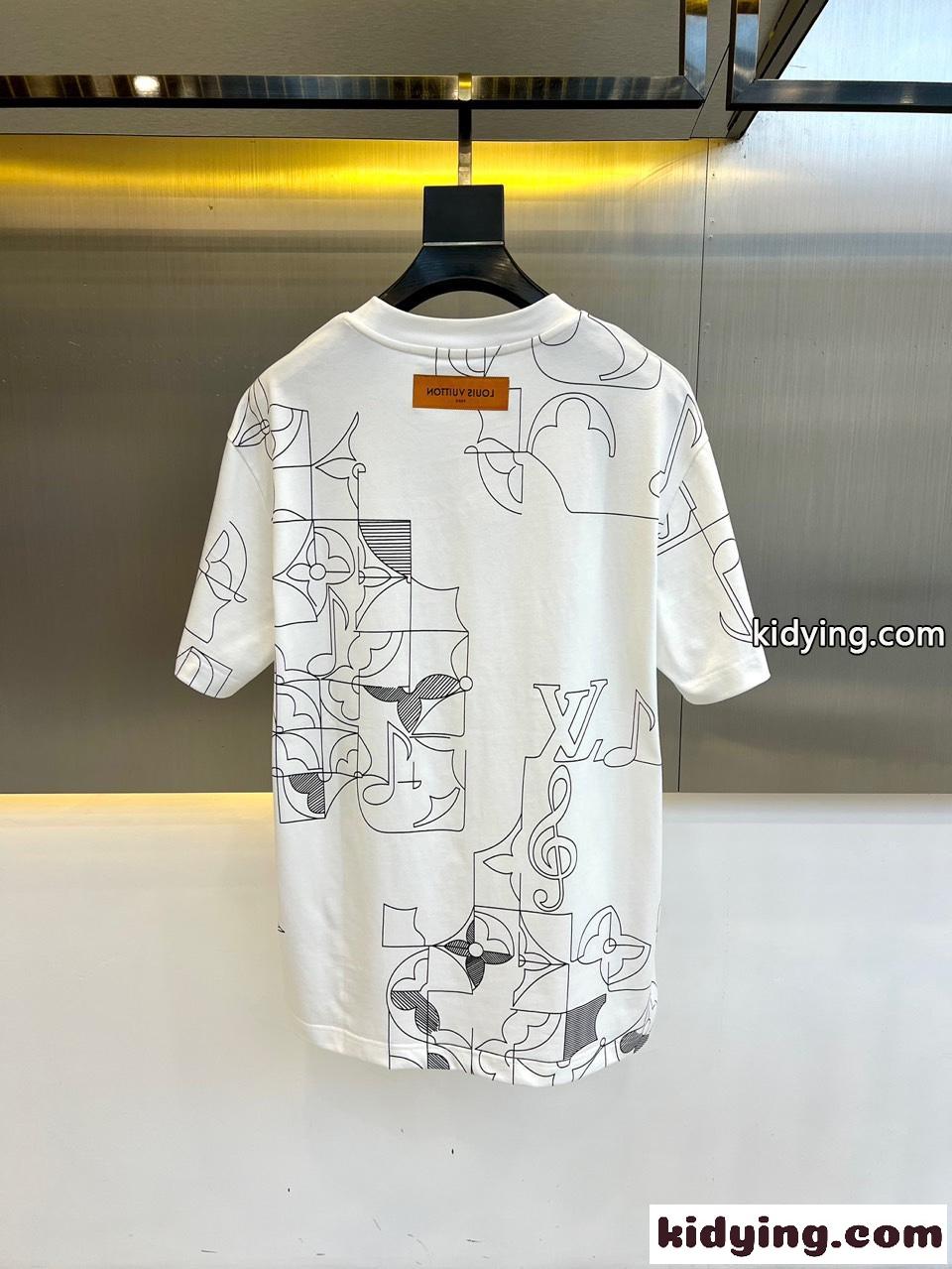 合わせやすい プリント クルーネック Tシャツ ルイ・ヴィトン 半袖Tシャツ コピー ホワイト-4