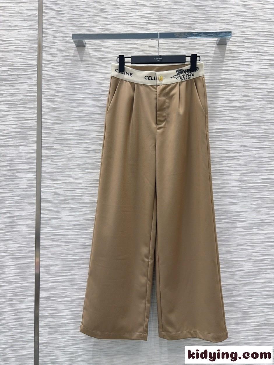 おしゃれ ロゴウエスト ワイドパンツ セリーヌ パンツ 偽物 カーキ-2