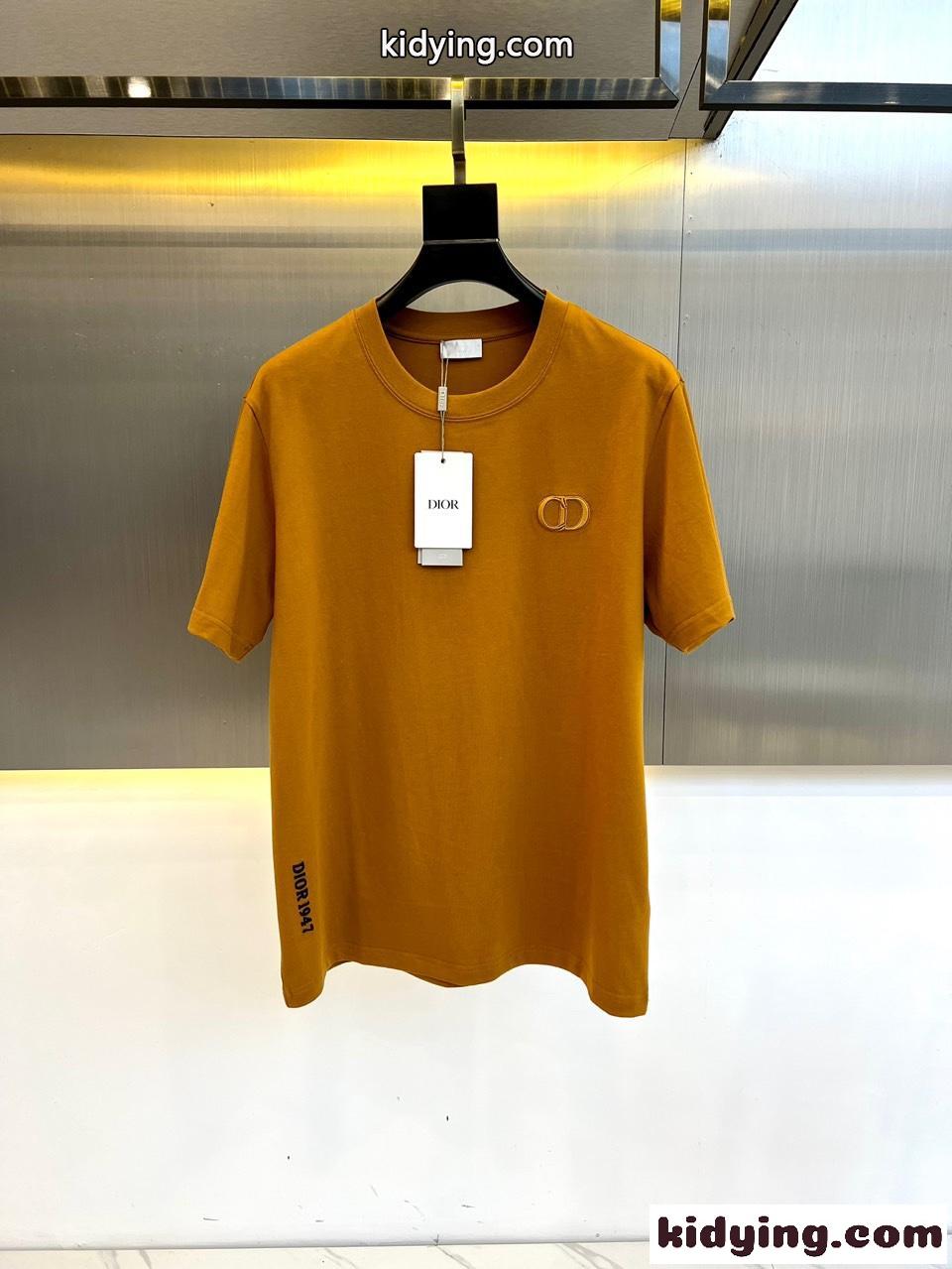 シンプル クルーネック ロゴ入り クリスチャン・ディオール 半袖Tシャツ コピー ブラウン-0