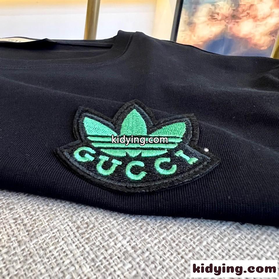 ADIDAS X GUCCI コットン クルーネック Tシャツ グッチ Tシャツ コピー 男女兼用 ブラック-3