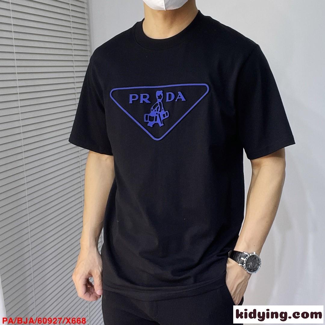 シンプル 着回し クルーネック ロゴ プラダ Tシャツ コピー 半袖 トップス-4
