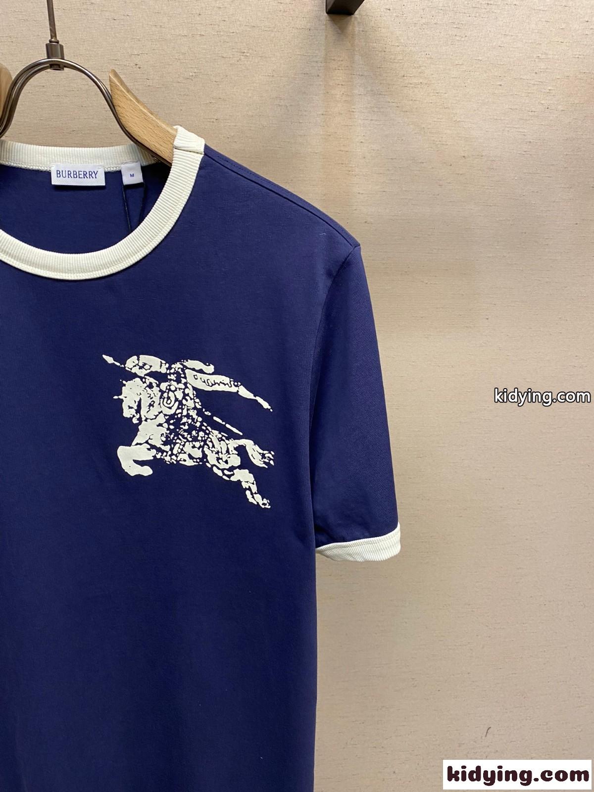 おしゃれ コットンク ルーネック Tシャツ バーバリー 半袖Tシャツ コピー ブルー-4