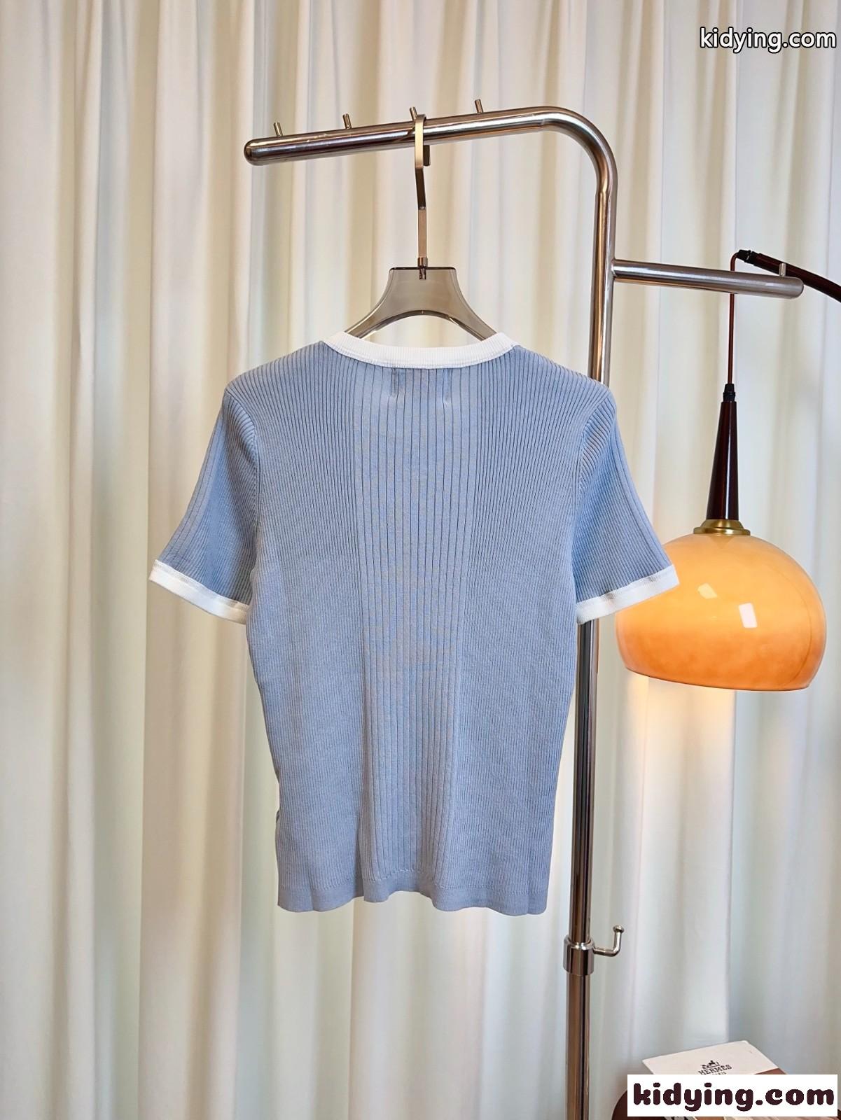 大人 上品 ココビーチ ニットトップス シャネル Tシャツ 偽物 ブルー-2