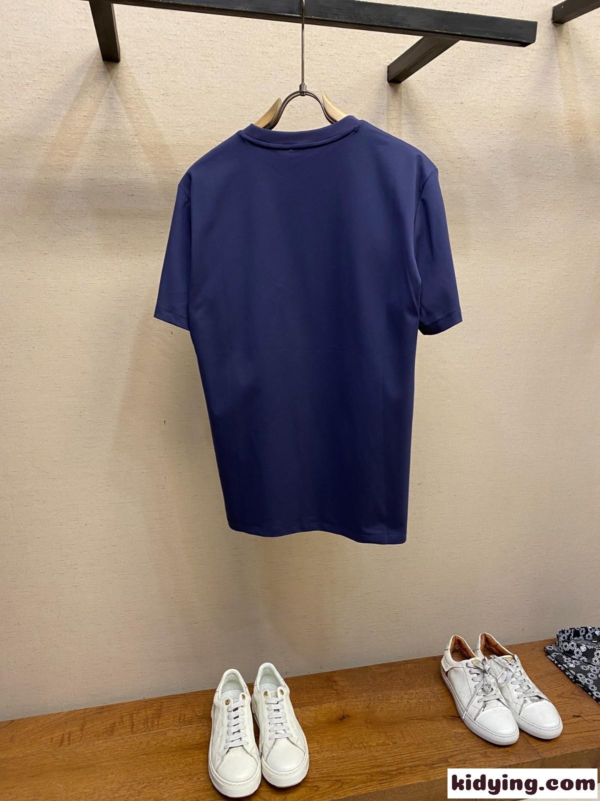 ロエベ Tシャツ コピー シンプル アナグラム コットンブレンドTシャツ 半袖トップス ネイビー-2