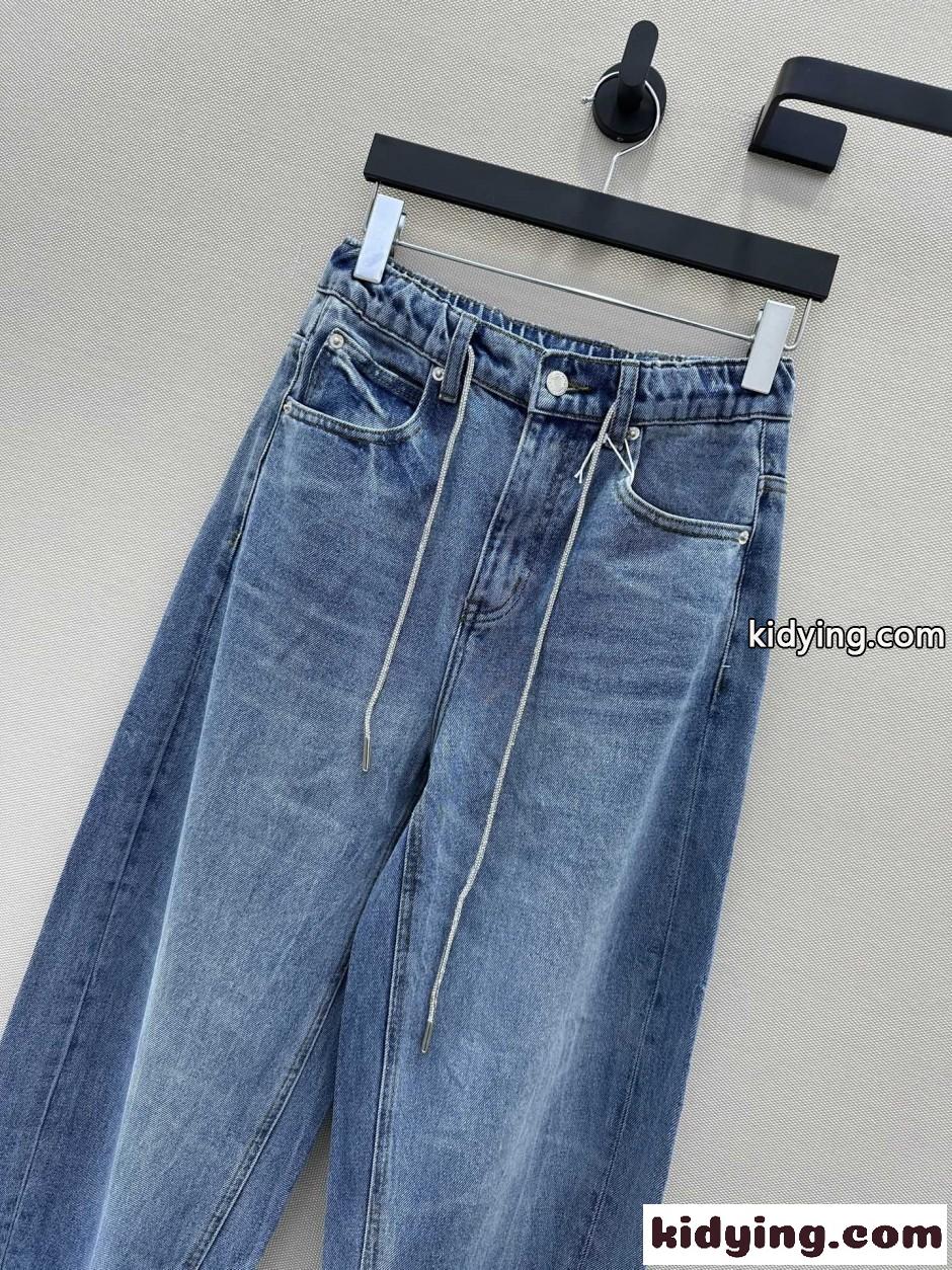 ドローストリング バレルレッグ デニムパンツ アレキサンダーワング ジーンズ 偽物 ブルー-1