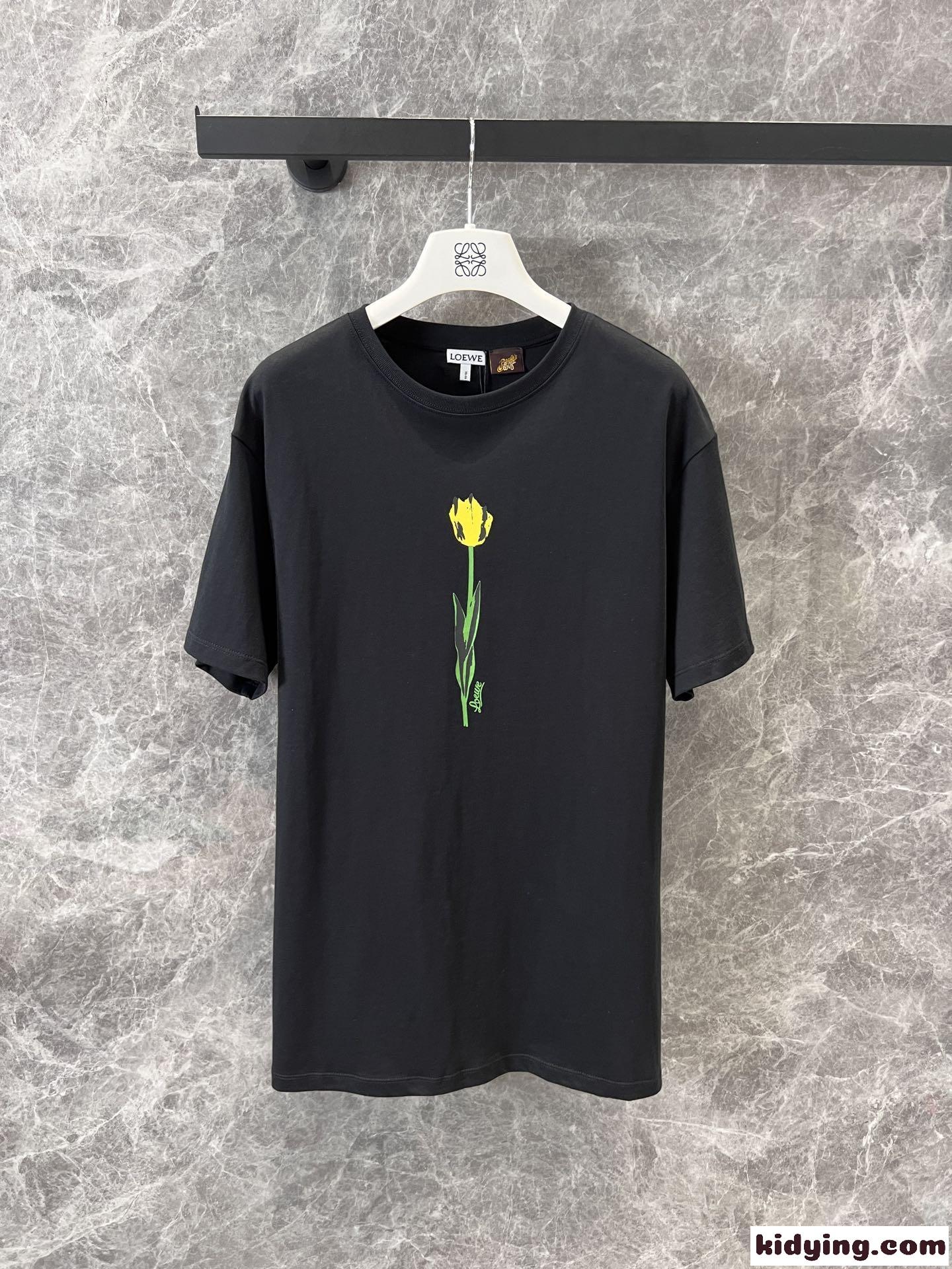 ユニセックス ゆったり 半袖Tシャツ ロエベ Tシャツ コピー コットン ブラック-1